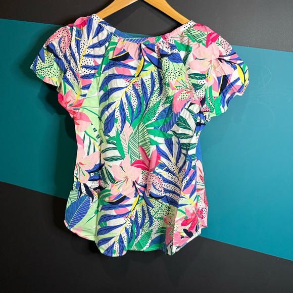 LOFT Pink and Blue Ruffled Blouse - Picture 3 of 7